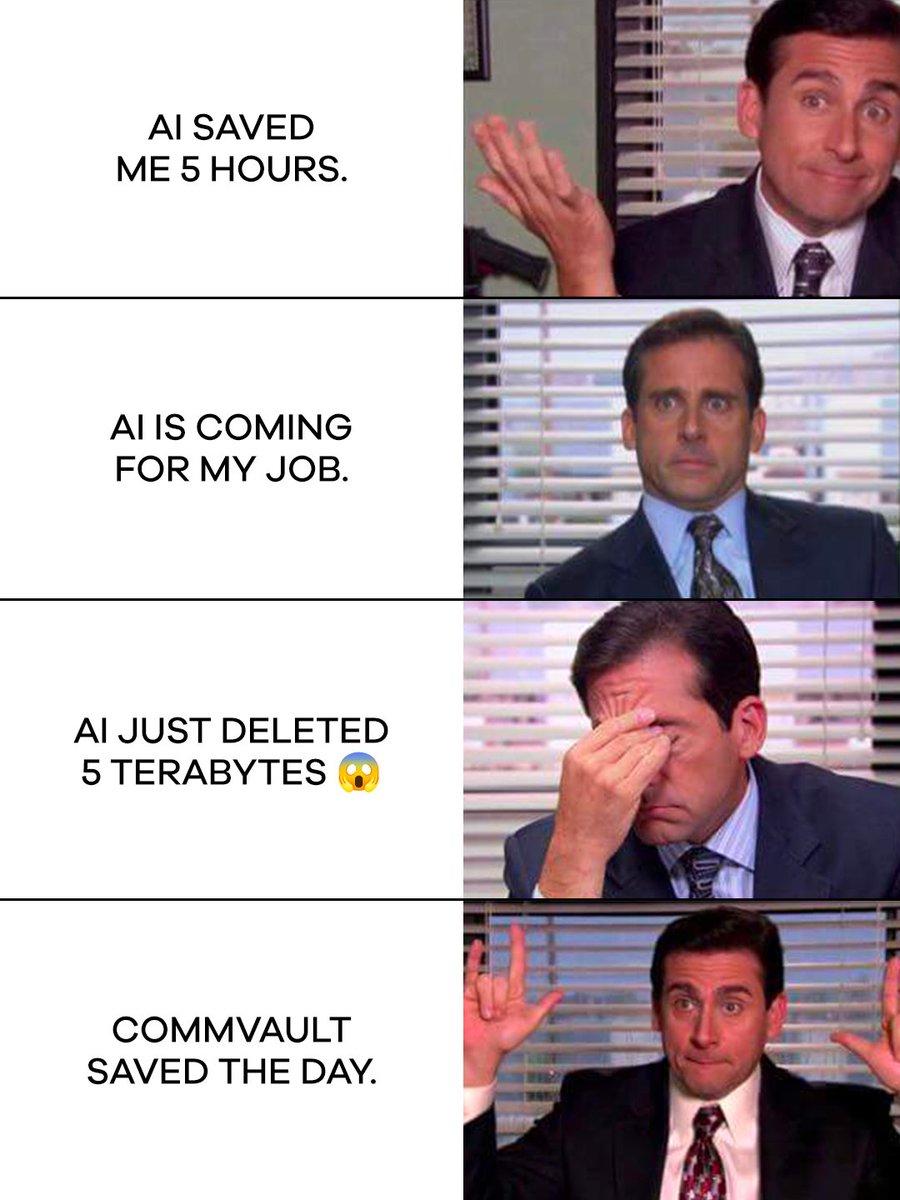Commvault's tweet image. AI giveth. AI taketh away.
Commvault brings it back.
Because resilience is more than a backup — it’s a lifeline. 🛟
bit.ly/3ZuHuVx
#CyberRecovery #DataProtection