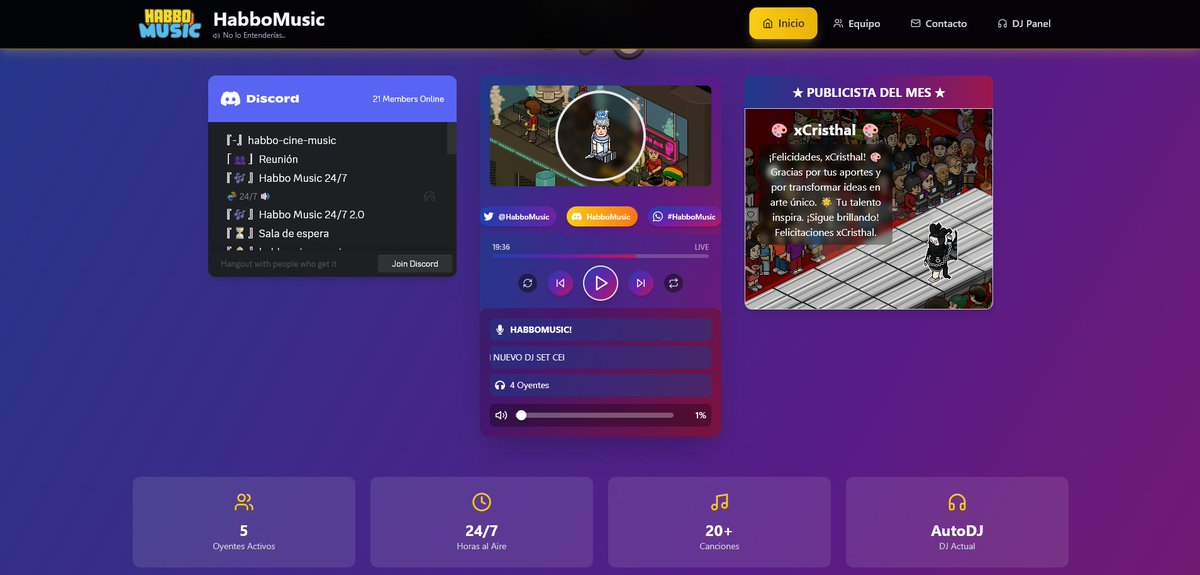 ¡Nueva web, misma vibra! Entrá, unite y viví la energía de la mejor radio:
habbomusic.es