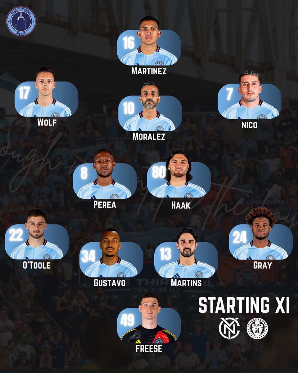 BlueCityNewss's tweet image. Our Lineup vs Philadelphia Union at Subaru Park today! COYBIB💙

#nycfc #newyorkcityfc #mls