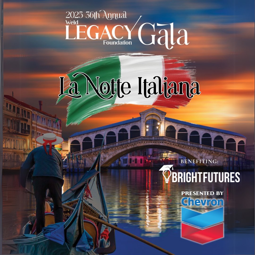 weld_legacy's tweet photo. One week until the 36th Annual Weld Legacy Foundation Gala, La Notte Italiana, presented by Chevron. This glamorous event will be raising funds for Bright Futures.

For more information go to https://t.co/hnjLRBhtKr https://t.co/AibmKAfzwI