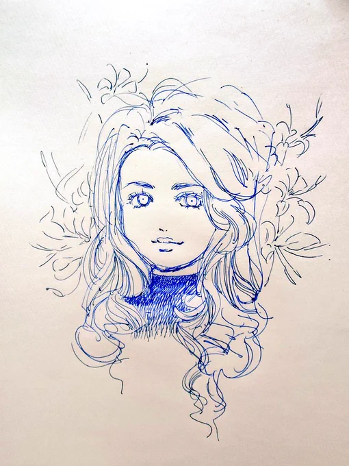 赴くままに…久々青ボールペン消化お絵描き_φ(・_・ ってちょこちょこ描いてるけど カイリー・ミノーグ風こんな容姿が好きなんかな…