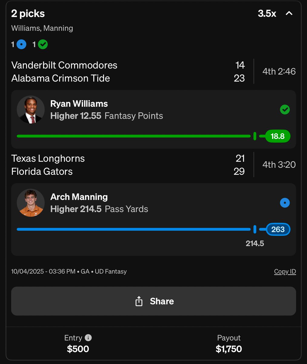 bepoPicks's tweet image. Arch is awful but finally came through 🔥✅💰

#underdogfantasy #prizepicks #underdog
#fanduel #gamblingx #cfb #chalkboard
