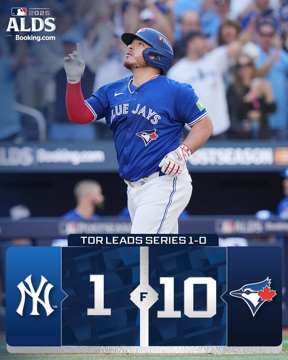 MLB's tweet image. THE @BLUEJAYS OFFENCE BREAKS OUT IN GAME 1! #ALDS