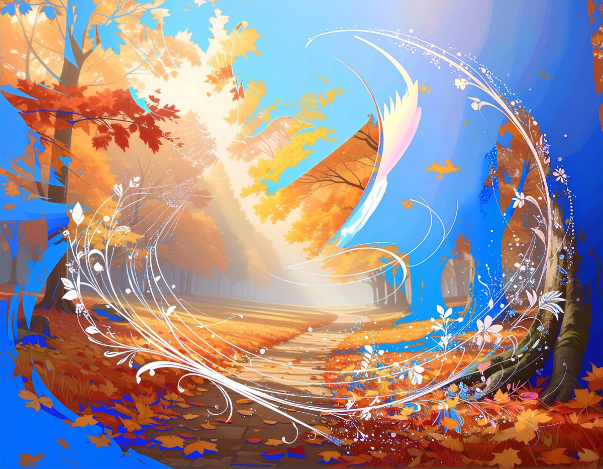 sanrotasu0216's tweet image. Birds of Autumn Leaves　Những chú chim của lá mùa thu　#AI #PS #Adobe