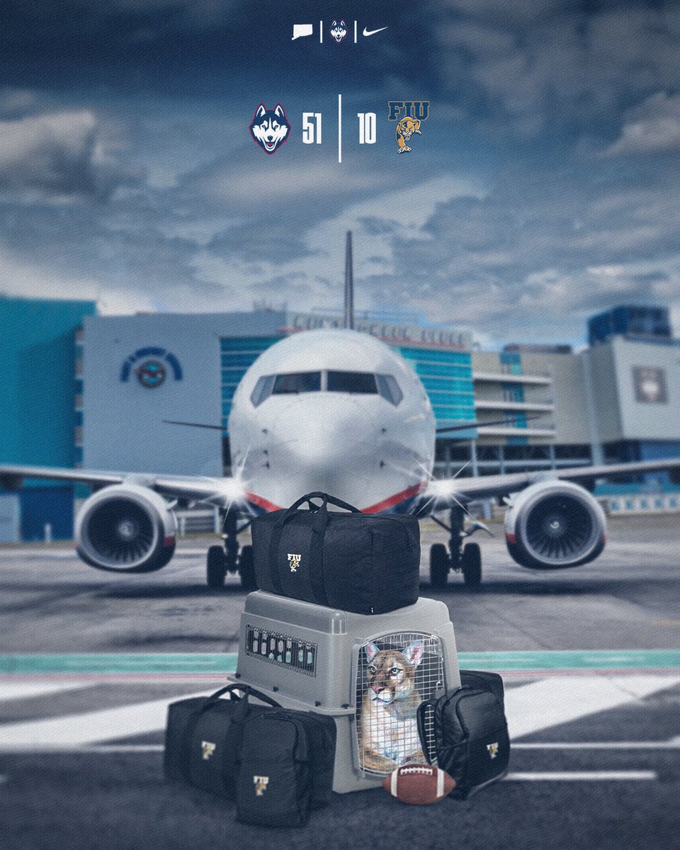 UConnFootball's tweet image. Panthers are checked and cleared for departure 🛫

#HuskiesOverEveryone