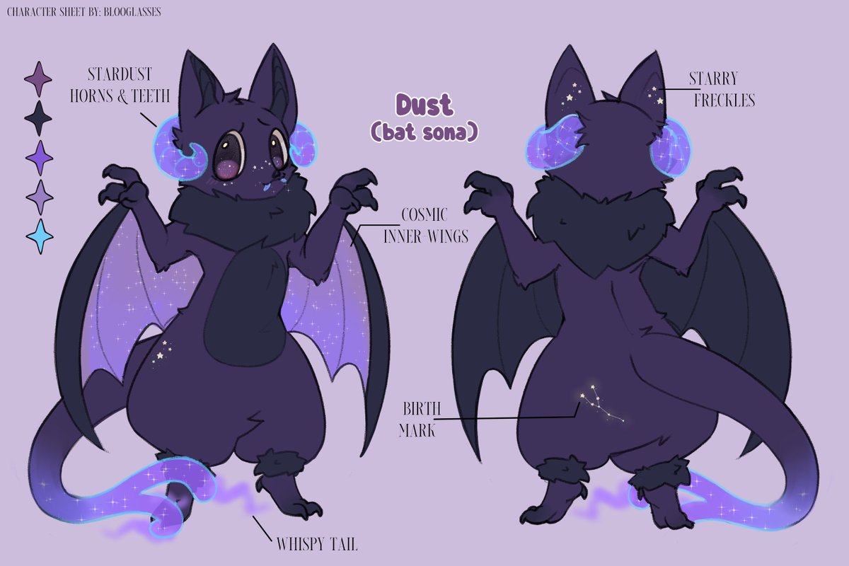 This very day, a bat was created out of the fine, cosmic material known as stardust... Their name shall be.. Dust!

Thank you <a href="/FabulousClaus/">Hewwo? owo</a> for commissioning me on your new sona💜