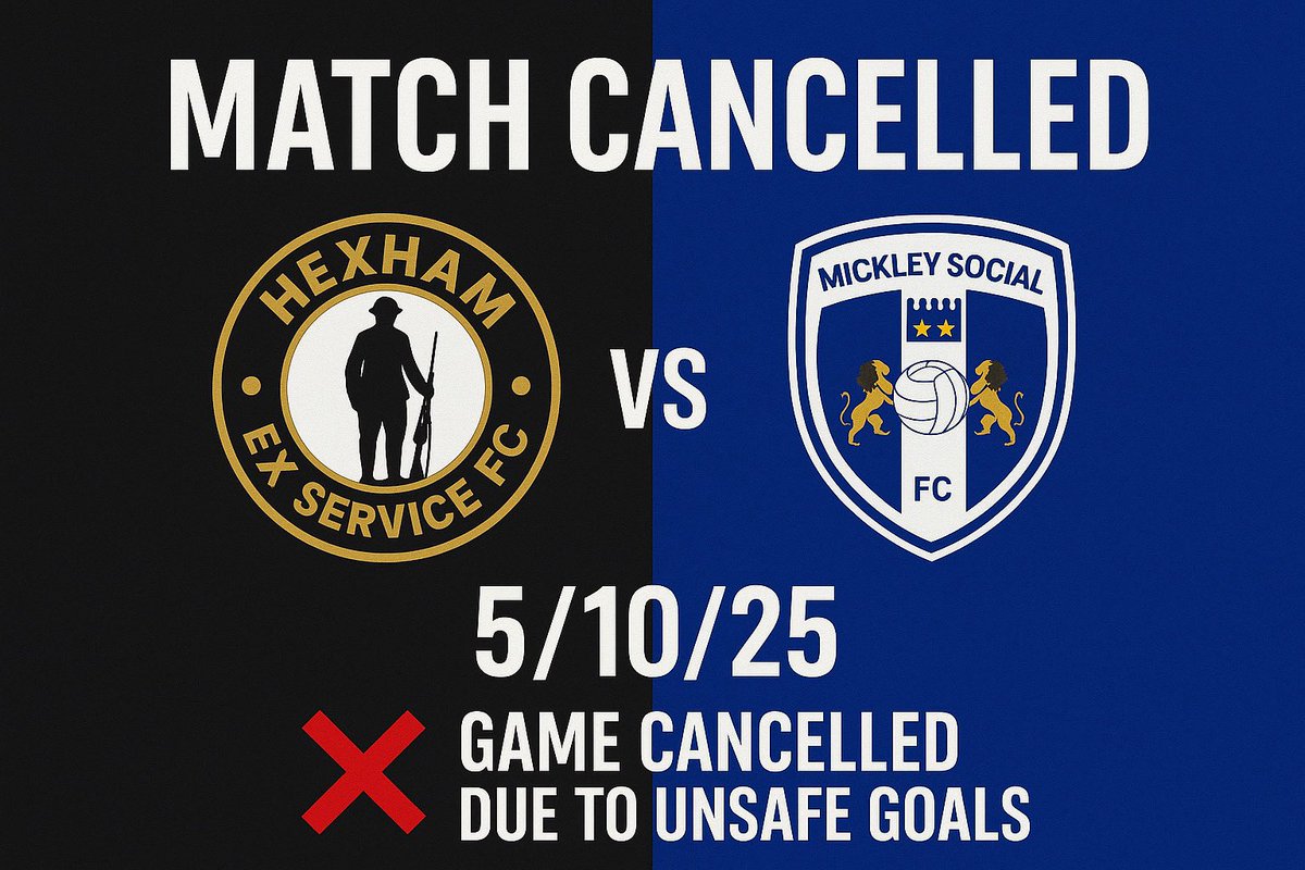 ❌❌ Game postponed ❌❌

Tomorrow’s league game has been postponed due to damage to our opponents goal post caused by Storm Amy

Home game to look forward to next week against Hexhamshire Fc

More details to folllow later in the week 

#uptheex