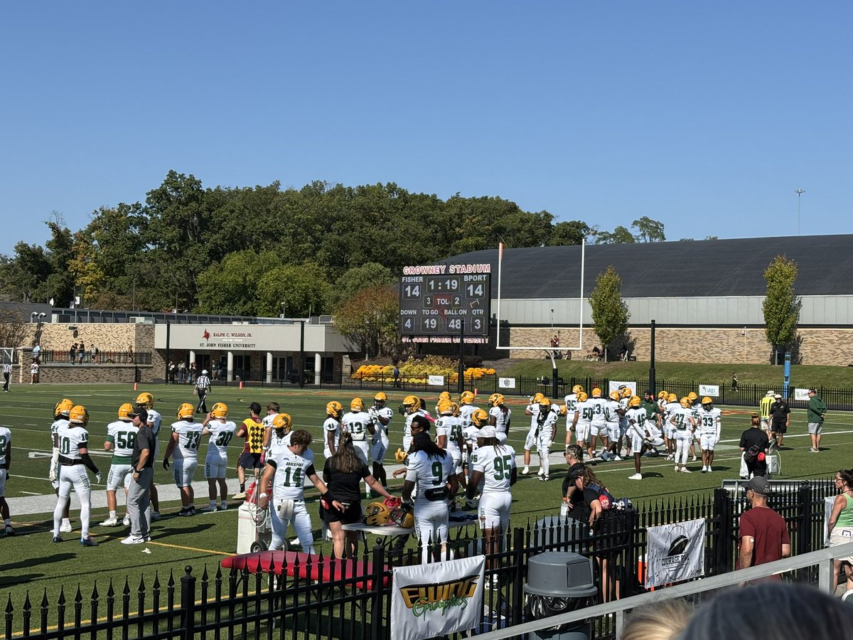 For the first time in several years <a href="/BportAthletics/">Brockport Athletics</a> Football loses the Courage Bowl to <a href="/FisherAthletics/">SJF Cardinals</a> 31-24 in overtime on a fumble recovered by the cardinals. <a href="/D3FBHuddle/">In The (D3FB) Huddle</a> #d3fb