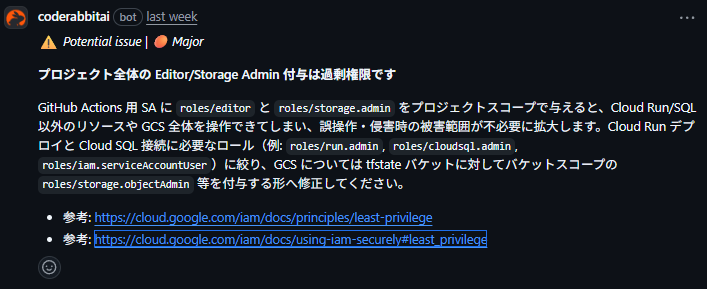 beita_1024's tweet image. いつも助かってます、#CodeRabbit 🐇  

.coderabbit.yaml に「一次ソースURL」を求める設定を入れると、レビュー時の裏取りが早くなり、学習効果もあります。