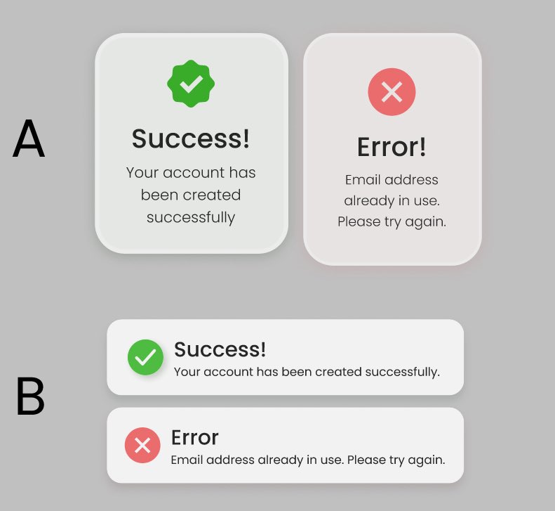 ell_missy01's tweet image. A flash message ui gives instant feedback after a user’s action 
They play a key role in user experience, confirming what just happened or guiding users when something goes wrong
In this concept, I explored two layout styles A and B, which would you prefer?