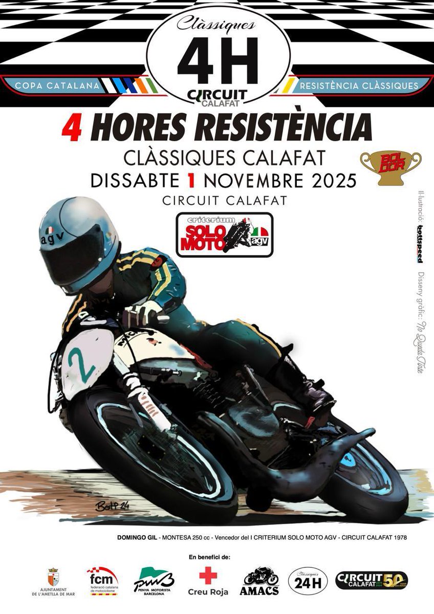 24HPMB's tweet photo. 📢 El proper dissabte 1 de Novembre tornen les 4H de Resistència Clàssiques de la CCRC @FCMotociclisme @24PMB al @CircuitCalafat, amb el suport de @CreuRojaCAT i @ajametllamar. No podeu faltar! https://t.co/l63yysca20