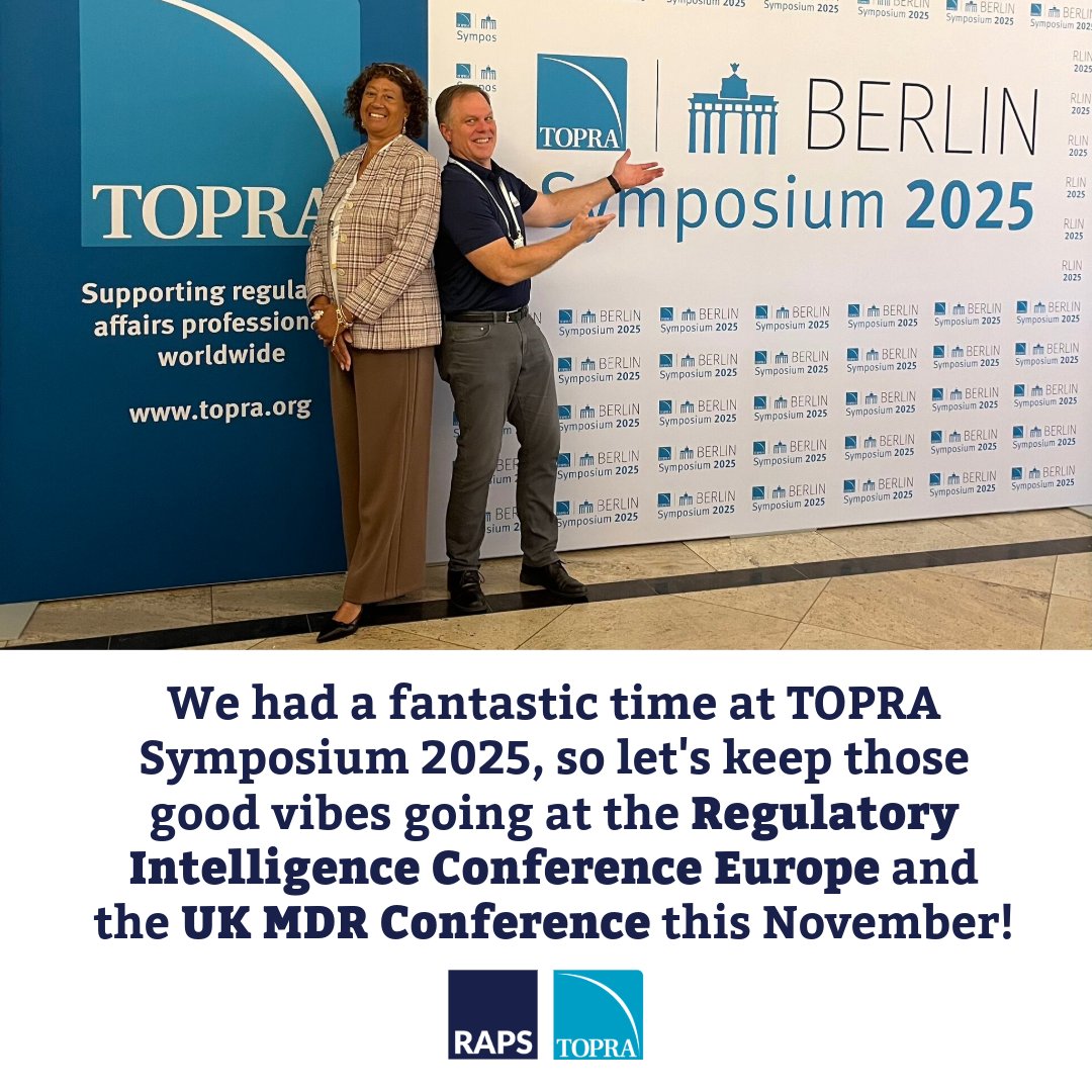 What a time learning and making connections at #TOPRASymposium 2025! 

Explore the agenda for the Regulatory Intelligence Conference Europe: hubs.la/Q03McQ2H0 

And the UK MDR Conference: hubs.la/Q03McNtT0