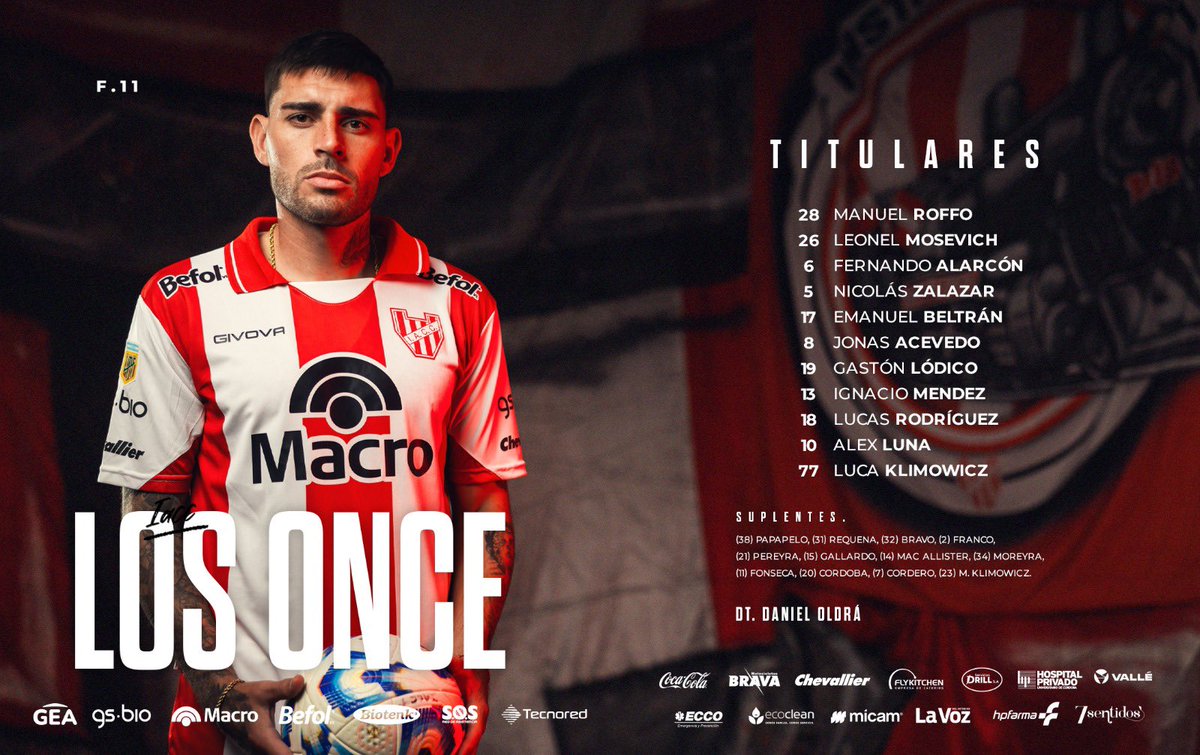 InstitutoACC's tweet photo. Formación 🆚 San Martín SJ. 

Así formará #Instituto en la fecha 11 del #TorneoBetano - Clausura 2025. 

📺 Seguilo en vivo por TNT Sports.
➡️ Suscribite a https://t.co/Rmawxrvmbq

#VamosInstituto ⚪️🔴 https://t.co/76Fc1CCAvi