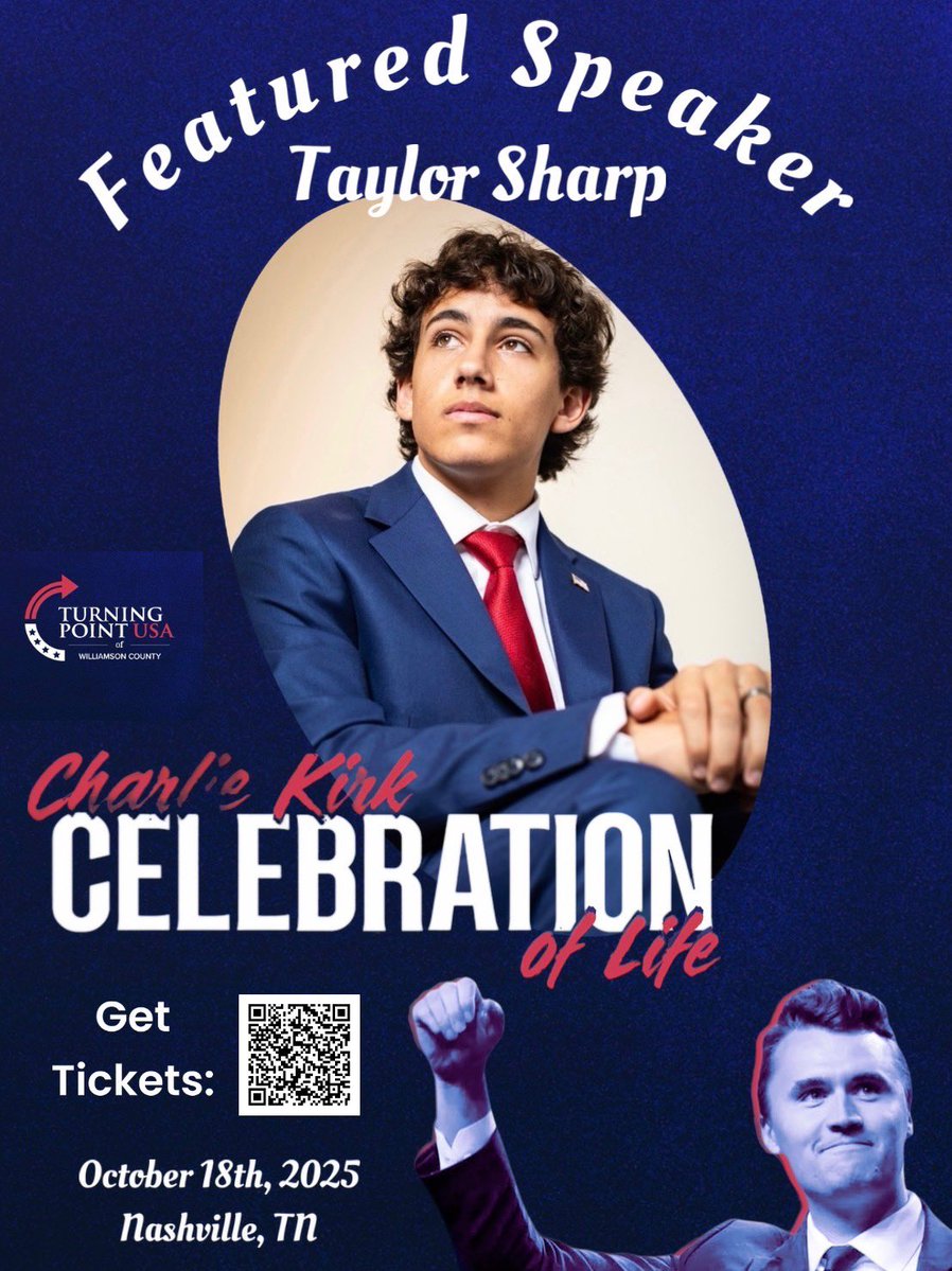 TaylorSharp1776's tweet image. Honored to be speaking on October 18th at a special event celebrating the life &amp;amp; legacy of Charlie Kirk. 💫

I’ll be joined by incredible voices like James Owen, ThePoliticalMixster, Congressmen John Rose &amp;amp; Andy Ogles, Kevin Smith, Becky Weiss, and many more.

We’ll share…