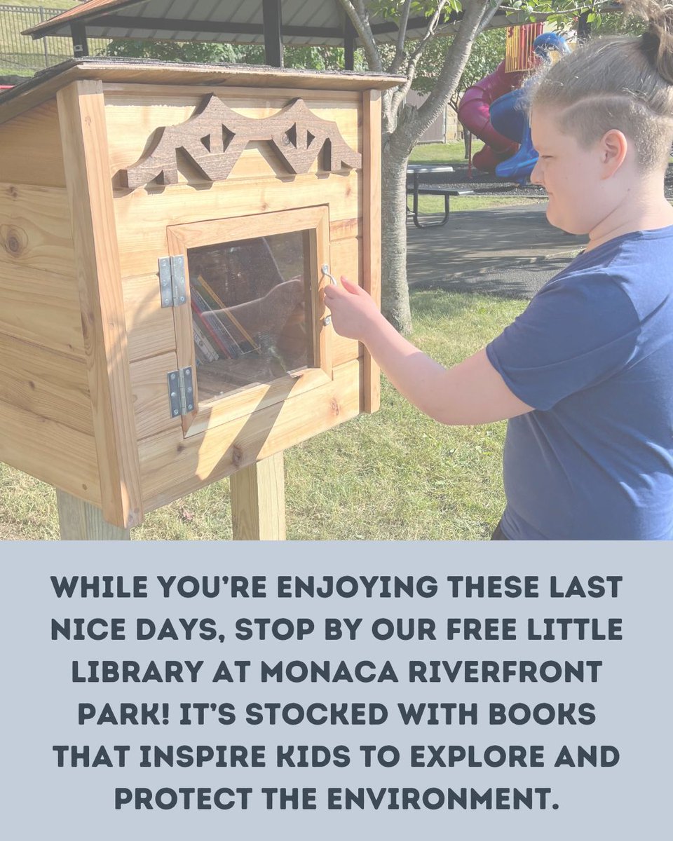 Our Free Little Library at Monaca Riverfront Park is open for all! Swing by, grab a book, and spark a love for the environment in the next generation.