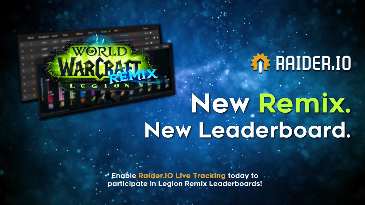You asked, we listened. Leaderboards will be available for Legion Remix!

Leaderboards are powered by RaiderIO Live Tracking, so be sure to enable it in your client in order to participate! 🔥