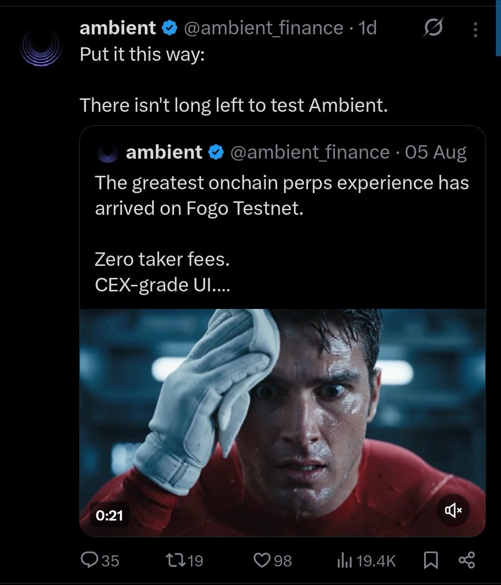 DannyWeb3Dev's tweet image. Day 17 of testing on @FogoChain

Probably what we’re all thinking? Anyway, let’s talk about @ambient_finance a bit.
I believe Ambient Finance can be considered the premium product on FOGOchain.