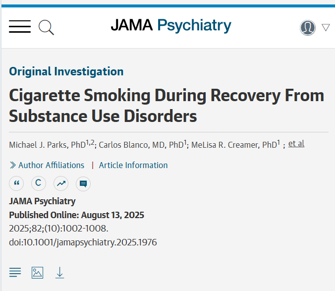 cigarette smoking during recovery from substance use disorders Quitting was associated with a 30% increase in the likelihood of other disorders. https://t.co/Fzr1etxrdq Should we Combine Smoking Cessation