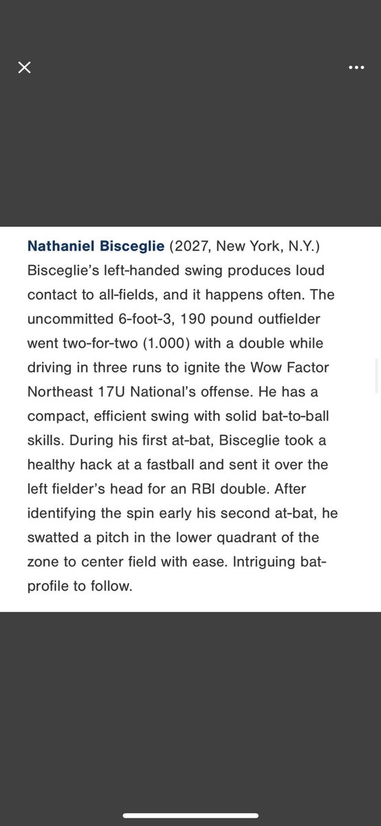 Thank you for the write up <a href="/PG_Scouting/">Perfect Game Scout</a> 

<a href="/WowFactor_NE/">Jared Verebey</a>