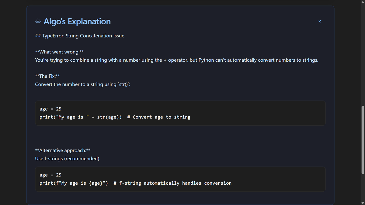 Mayank_754's tweet photo. Algolearn AI Hints
stuck on a problem? AI bestie to the rescue 🤖✨
✅ smart approach hints (no spoilers) ✅ guides you without giving it all away ✅ early testing is looking fire
algolearn said "you're never coding alone" fr 💯
#AlgoLearn #AI #buildinpublic https://t.co/KXLG2dqAXN