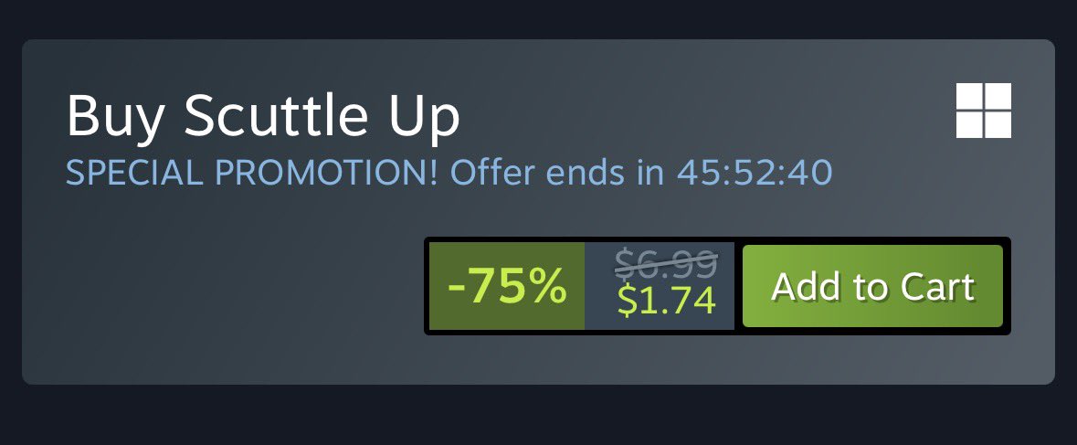MoonsideStudios's tweet image. Scuttle Up is on sale RIGHT NOW! 🦀 Walk sideways over to Steam to add it to your collection today