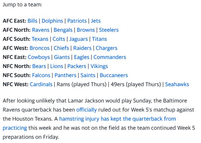 #yahoosports NFL injury tracker: Latest injury news, fantasy implications for Week 5 as Lamar Jackson ruled out, Bucky Irving on crutches.