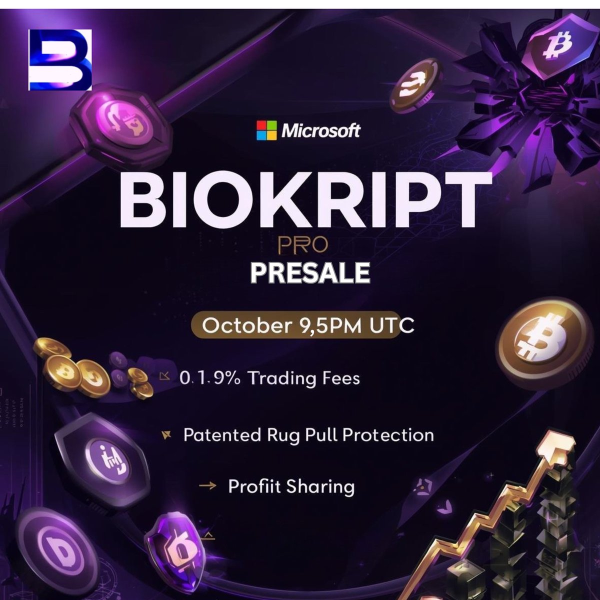 FBiBiokript's tweet photo. 🔥 A new era in crypto is about to begin!

💎 Biokript Pro Presale — October 9, 5PM UTC
✅ Ultra-low trading fees: 0.1% – 0.9%
🛡️ Patented Rug Pull Protection
💰 Real Profit Sharing
🤝 Backed by Microsoft

Get ready to join the revolution! https://t.co/EtJoaviNvT 🚀#CryptoPresale https://t.co/OFOuPbtMCl