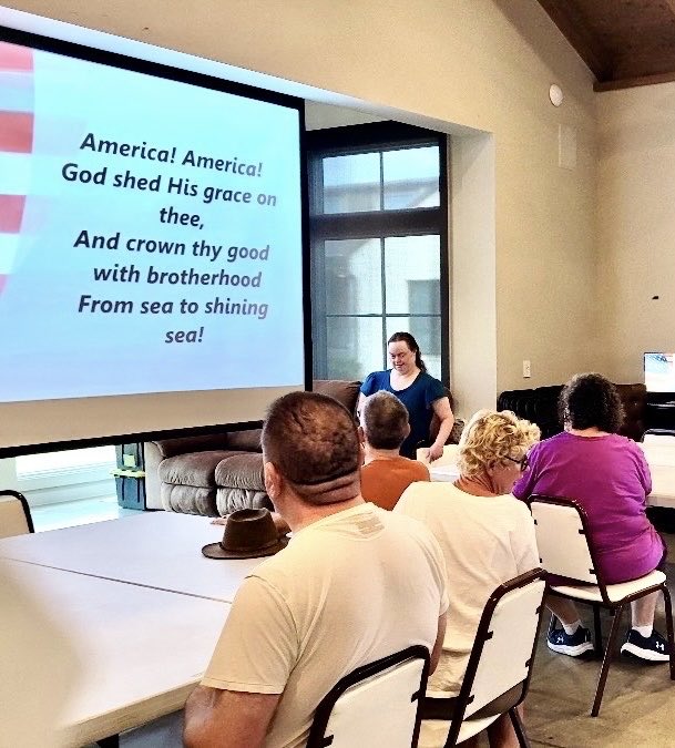 So proud of Audra! She’s in Choir and learning to sing America the Beautiful with her Marbridge classmates.👍