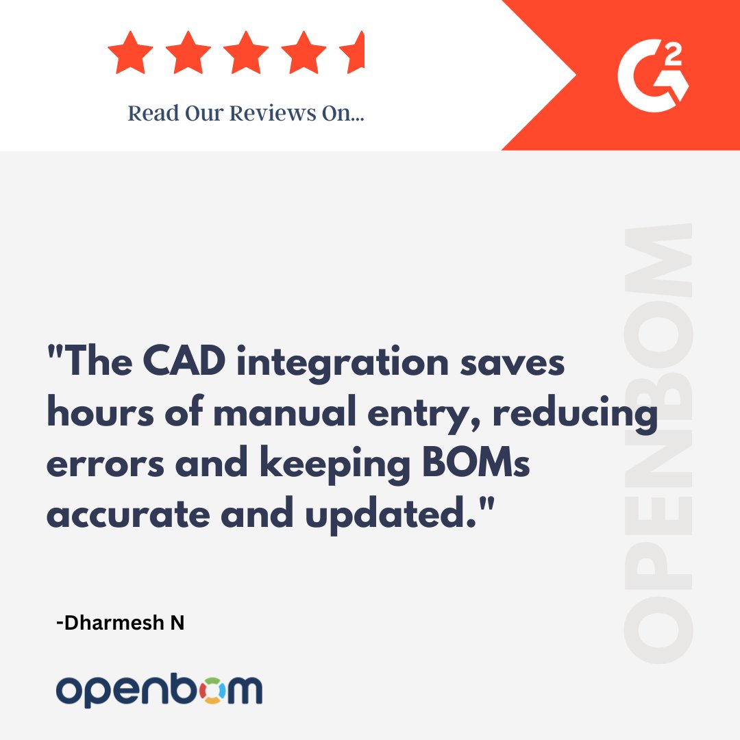 openbom's tweet image. 🤝 Collaboration without confusion. OpenBOM delivers real-time accuracy, cloud access, and CAD integration—saving hours and keeping teams aligned. ⚡🌍
#CollaborationTools #CloudPLM #EngineeringWorkflow #BOMAccuracy #OpenBOM
bit.ly/46u8doD