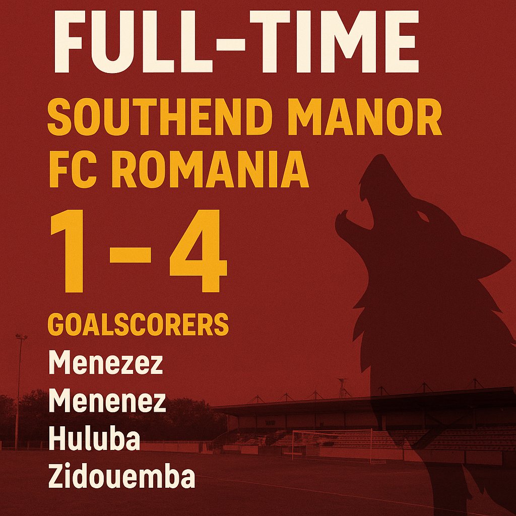 FCRomania's tweet image. ⏱ FULL TIME

Southend Manor 1–4 FC Romania

⚽ Menenez (2)
⚽ Huluba
⚽ Zidouemba

A superb away performance as The Wolves hit four to claim all 3 points 🐺💛

#FCRomania #TheWolves #TNLSouth #NonLeague
