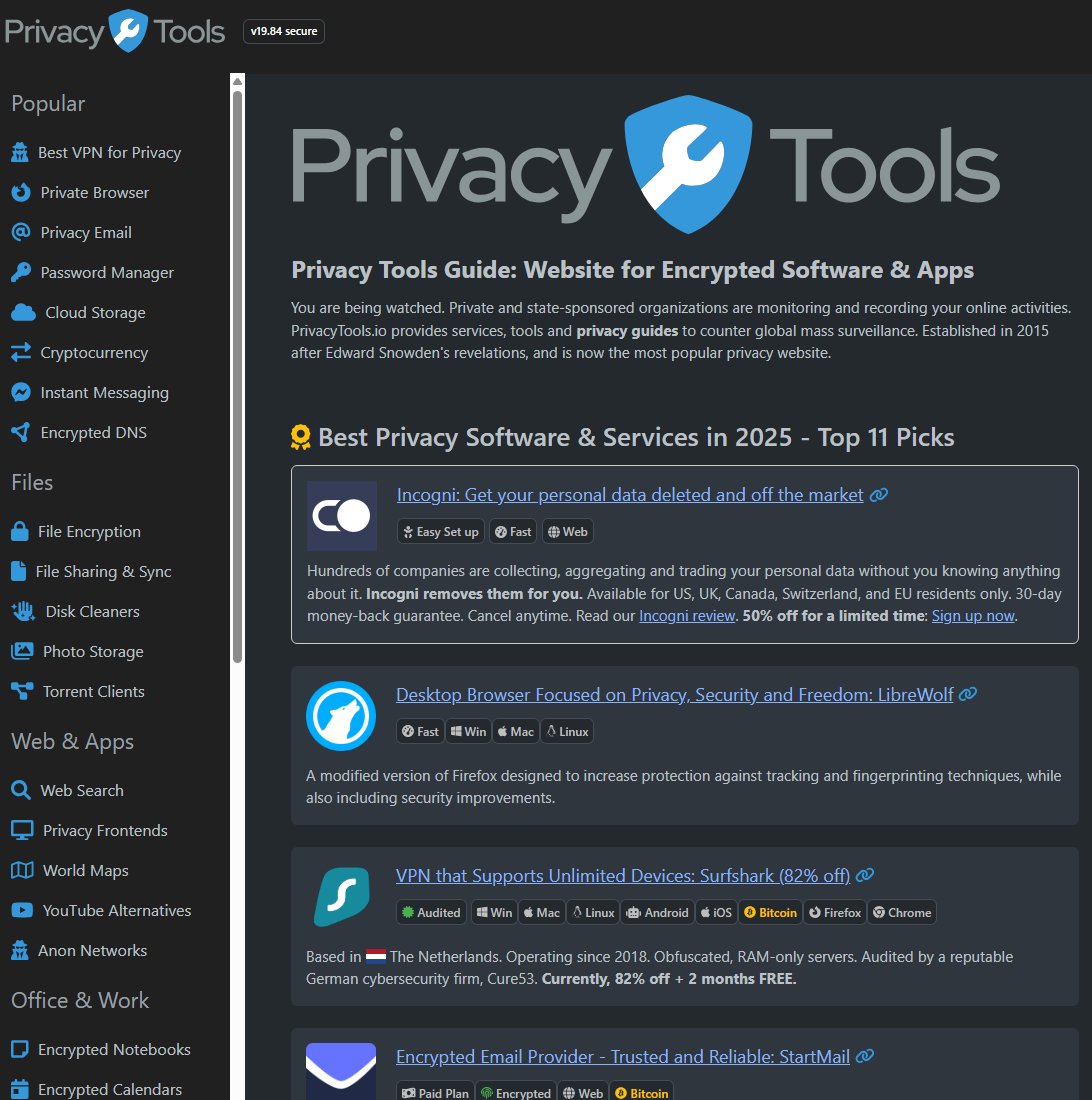 DarkWebInformer's tweet image. PrivacyTools.io: Provides services, tools and privacy guides to counter global mass surveillance. Established in 2015 after Edward Snowden's revelations.
Link: privacytools.io