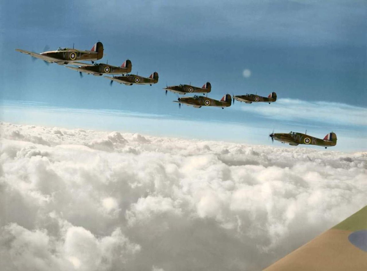 ron_eisele's tweet photo. 5 October 1940. Hawker Hurricane Mk.I's of 85 Squadron RAF based at Church Fenton in Yorkshire, led by Squadron Leader Peter Wooldridge Townsend. https://t.co/rnl7mTGhe2