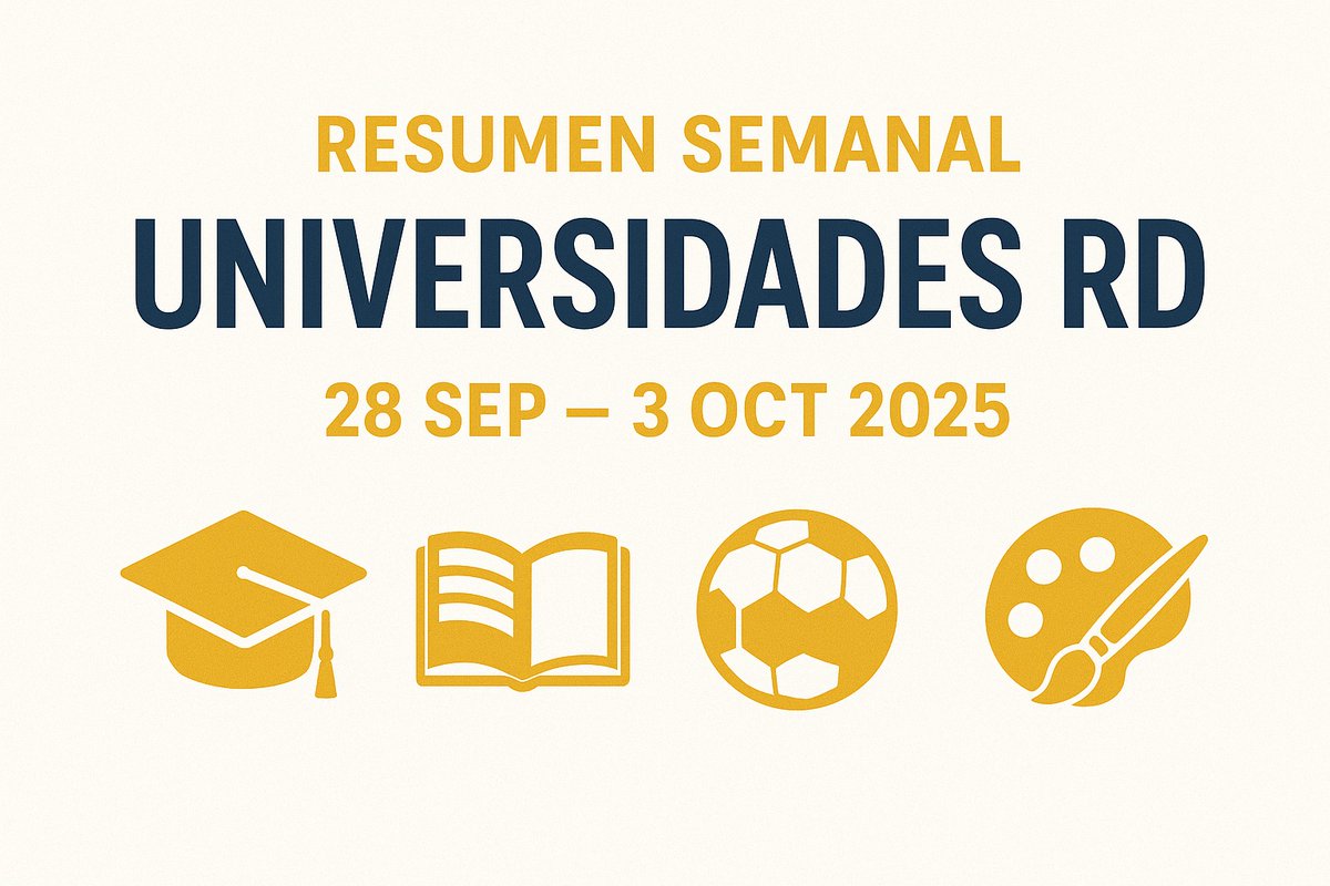 Uni_RD's tweet photo. 🎓✨ ¿Qué pasó esta semana en el mundo universitario de RD?  Nuevas maestrías, rankings internacionales, ferias culturales, deportes y mucho más. #EstasemanaenLaUni
Aquí #LaUni te muestra un resumen con lo más destacado del 28 sep – 3 oct 2025 👇🧵 https://t.co/1wxfLfhbbj