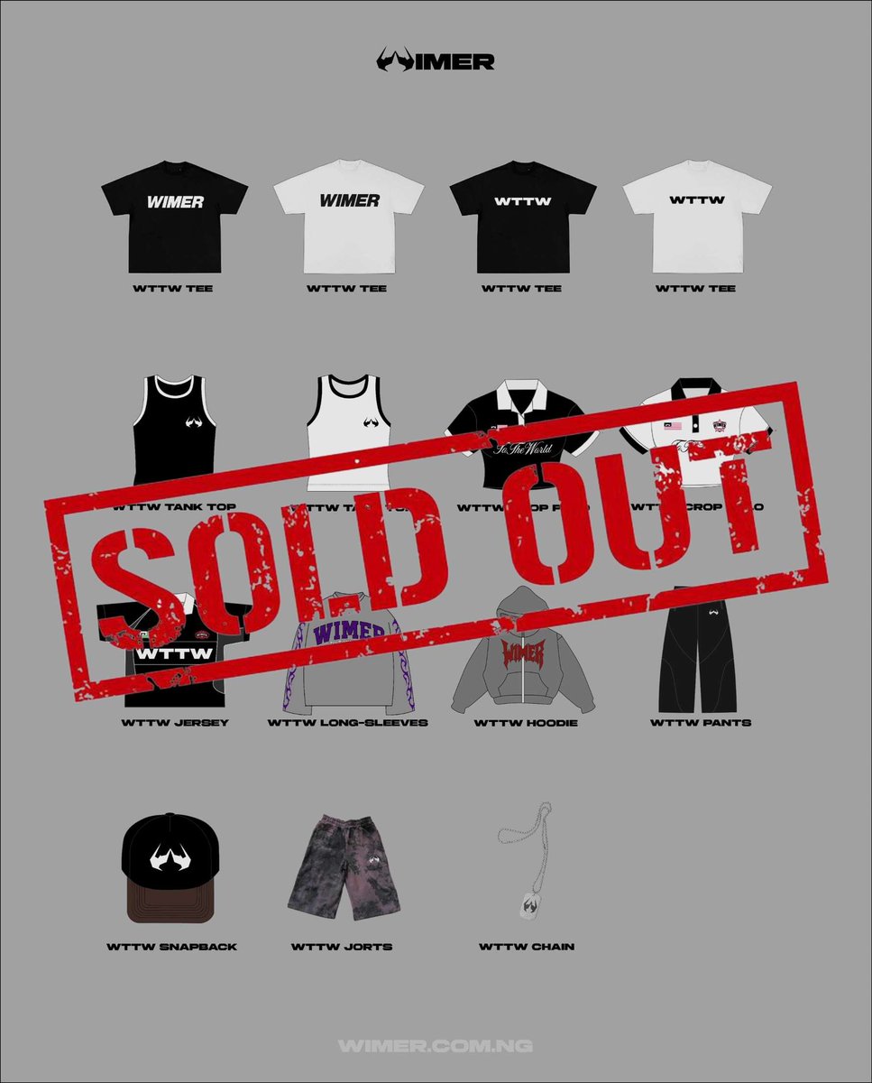 WIMERWORLD's tweet photo. THE WIMER TO THE WORLD DROP IS OFFICIALLY SOLD OUT! https://t.co/a84AsIVRd1