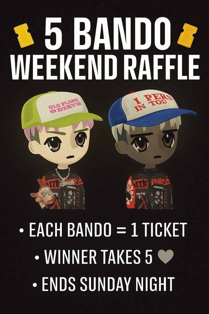 Bando 5 Pack! <a href="/BandokidsSOL/">BandoKids 🫠🫵</a> 
Buy a Bando.
You just got a ticket.
Somebody’s walking away with 5.
Ends Sunday.