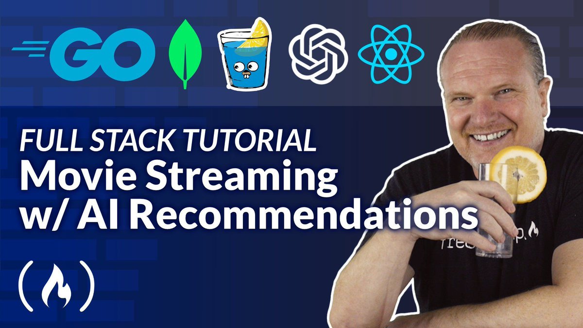 freeCodeCamp's tweet image. If you&apos;re ready to step up your full-stack development skills, here&apos;s a course for you.

In it, Gavin walks you through building a full-stack movie streaming app with Go, React, MongoDB, and OpenAI.

By the end, you&apos;ll have a responsive, intelligent app with secure user auth that…