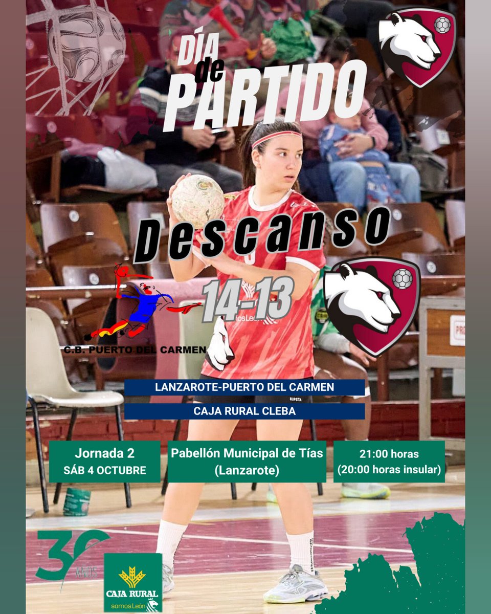 🔴⚫HOY JUGAMOS 🔴⚫
Día de partido
🗓 Jornada 2-Liga #DHOroFem
⌚ RESULTADO AL DESCANSO 
Lanzarote <a href="/cbptodelcarmen/">Lanzarote Puerto del Carmen</a> 14  🆚 Caja Rural Cleba   13
🏟 Pabellón Municipal de Tías (Lanzarote)
📱youtube.com/live/mkztZJ2ey…

#cleba #clebaleón #garracleba #CajaRuralconelDeporte #balonmano
