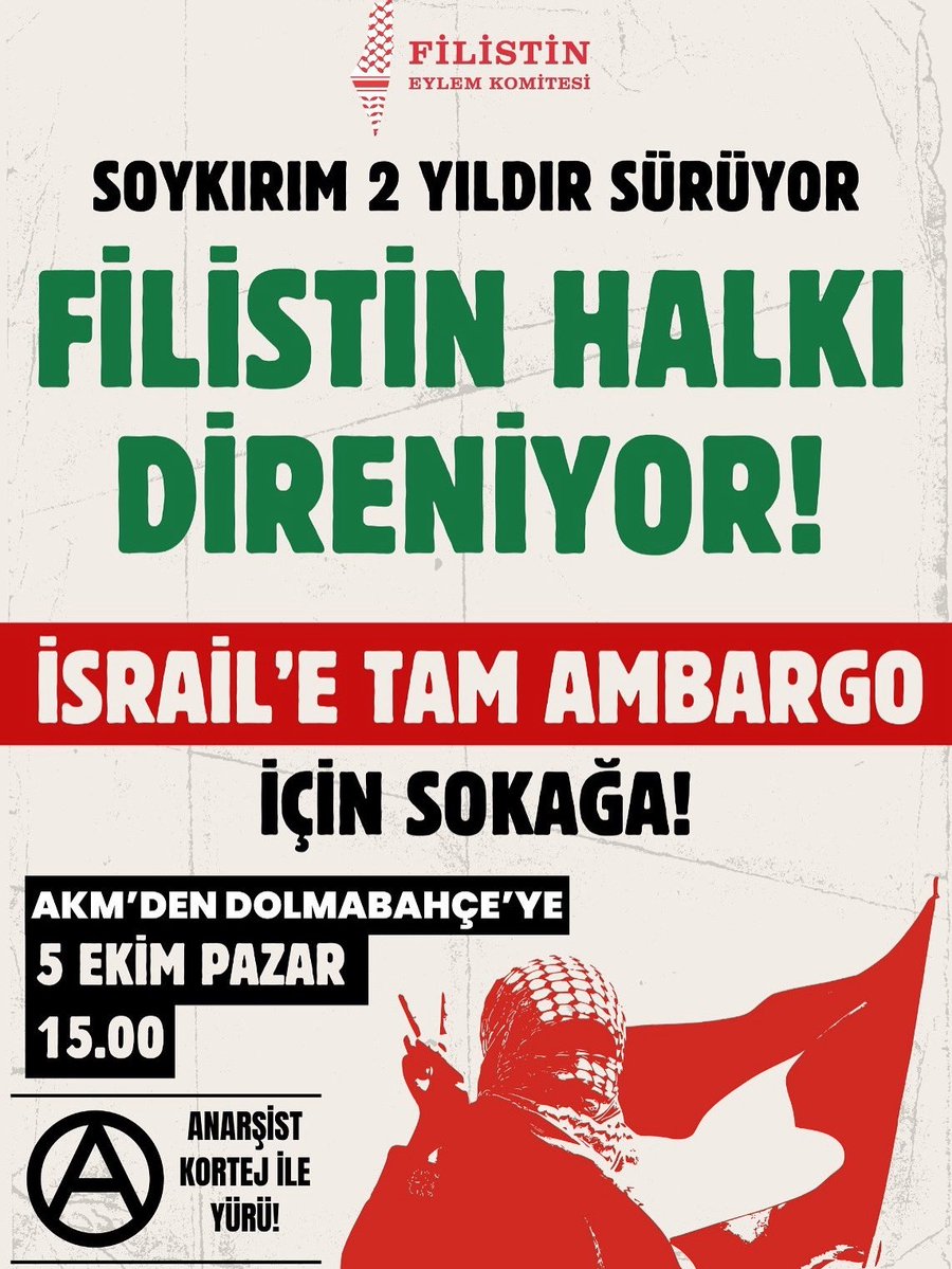 Filistin Halkı Direniyor
İsrail'e tam ambargo için sokağa 

ANARŞİST KORTEJ İLE YÜRÜ