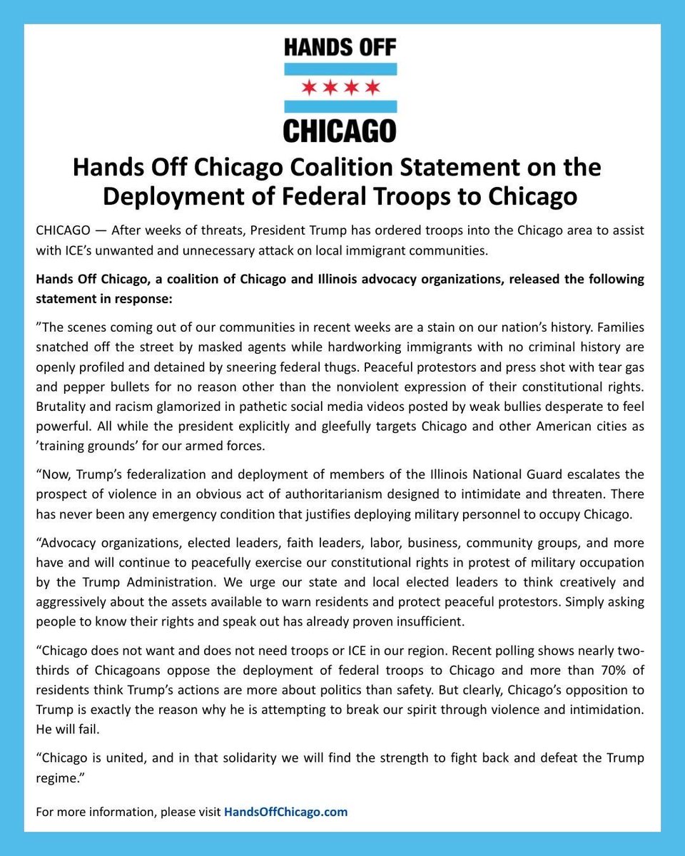 Chicago is united, and in that solidarity we will find the strength to fight back and defeat the Trump regime.