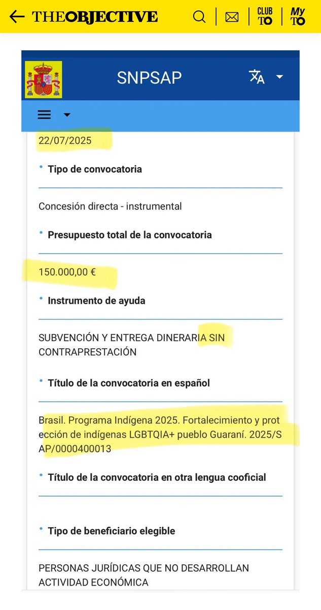 🔴 22/7/2025. En el “programa indígena” de <a href="/AECID_es/">AECID</a>, volaron 150.000€ (300 chistorras) a Brasil, para “fortalecer y proteger a los indígenas LGBTQIA+ ♾️ pueblo guaraní”

Sus impuestos. Léanlo aquí:👇🏼

theobjective.com/espana/2025-10…