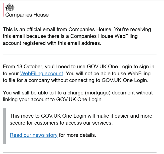 DaiReaver's tweet photo. @StooSeven @ScotsVeteran67 Yep i've been warning people of this too.. It's actually sooner... October 13th. I closed down my company the other morning to avoid having to sign up to GovUK OneLogin. As of October 13th. https://t.co/hSHoEUUmsL