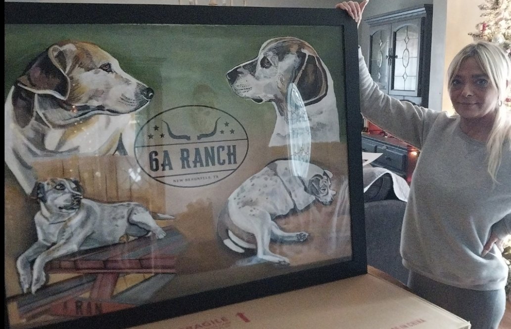swishgirlart's tweet photo. Happy Saturday yall from the lady that paints car portraits ✨️ here is a large painting I did for a big supporter of mine on X ..i painted of their beloved ranch dog whom had passed away. Ot was a 30x40 painting 🖼 and was framed. https://t.co/5tLBbBzzM4