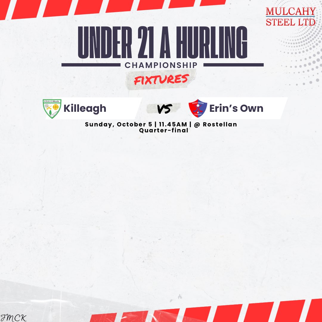 Details for tomorrow’s hurling fixtures in East Cork. St Ita’s v Bride Rovers will be refixed in due course.
