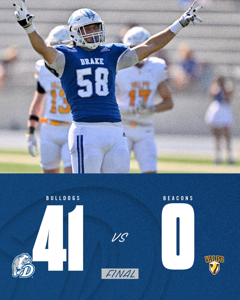 Drake Football (@drakebulldogsfb) on Twitter photo ๐๐๐๐๐๐๐๐ ๐๐๐
Spellman l 10-19, 128 yds,
Inagawa l 6-7, 56 yds, TD, 7 Car, 43 yds
Voth l 5 rec, 49 yds
Foley l 4 rec, 43 yds, TD
Hughes l 3 rec, 74 yds
Herman l 7 car, 53 yds, 2 TD
Allison l 8 tck
Auen l 3 tck, INT, TD
#DSMHometownTeam ๐๐๐๐๐๐๐๐ ๐๐๐
Spellman l 10-19, 128 yds,
Inagawa l 6-7, 56 yds, TD, 7 Car, 43 yds
Voth l 5 rec, 49 yds
Foley l 4 rec, 43 yds, TD
Hughes l 3 rec, 74 yds
Herman l 7 car, 53 yds, 2 TD
Allison l 8 tck
Auen l 3 tck, INT, TD
#DSMHometownTeam