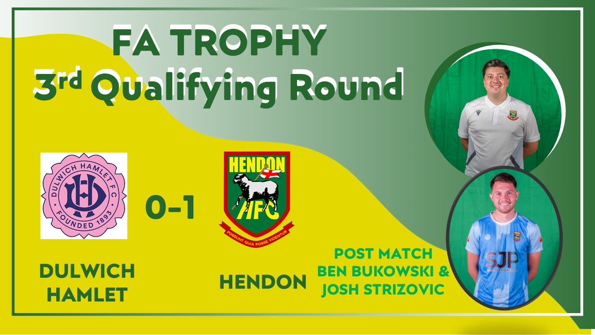 HendonFC's tweet photo. Ben &amp; Josh thoughts v DULWICH HAMLET - 4 October 2025 https://t.co/1CRosFg8Pi via @YouTube https://t.co/Xyi3lm1Yeg