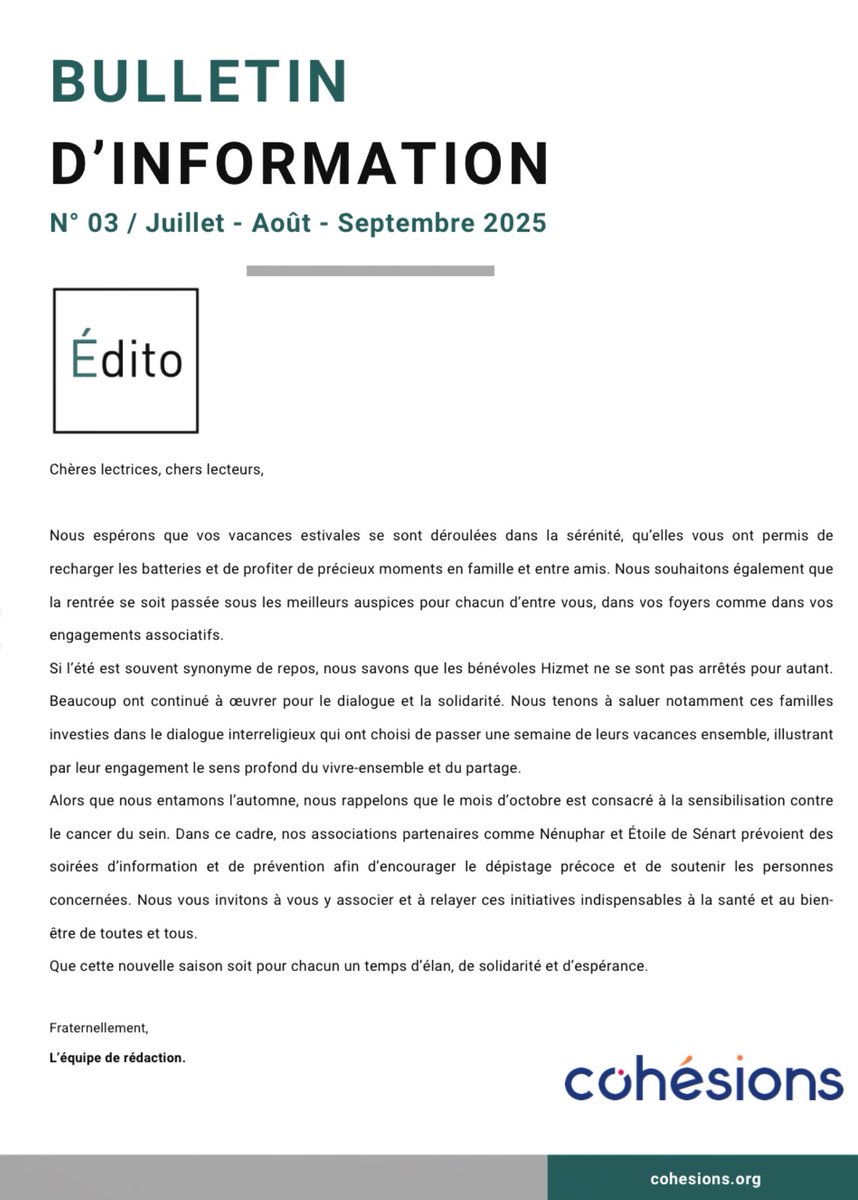 📢 Notre Bulletin d’information n°3 2025 est en ligne !
👉 Découvrez les dernières actus et temps forts à ne pas manquer.
📩 A partager sans modération !➡️ cohesions.org/bulletin-dinfo…
