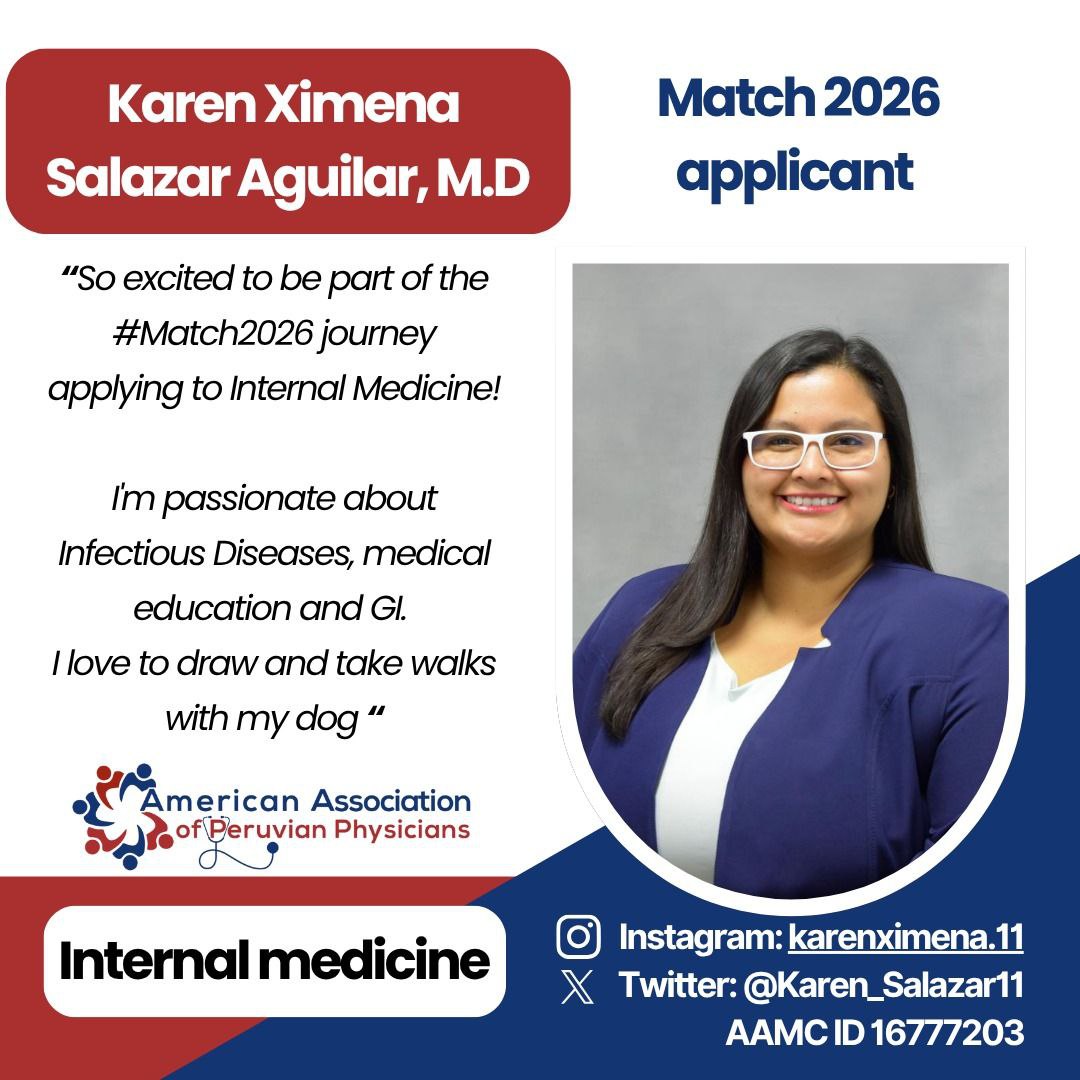 📣Meet our #Match2026 applicants! 

We are proud to introduce Dr. Karen Salazar Aguilar, who is applying to Internal Medicine. She is part of our AAPP community, and we wish her the very best in this exciting journey!

#residencyjourney #internalmedicine #imgjourney #match2026