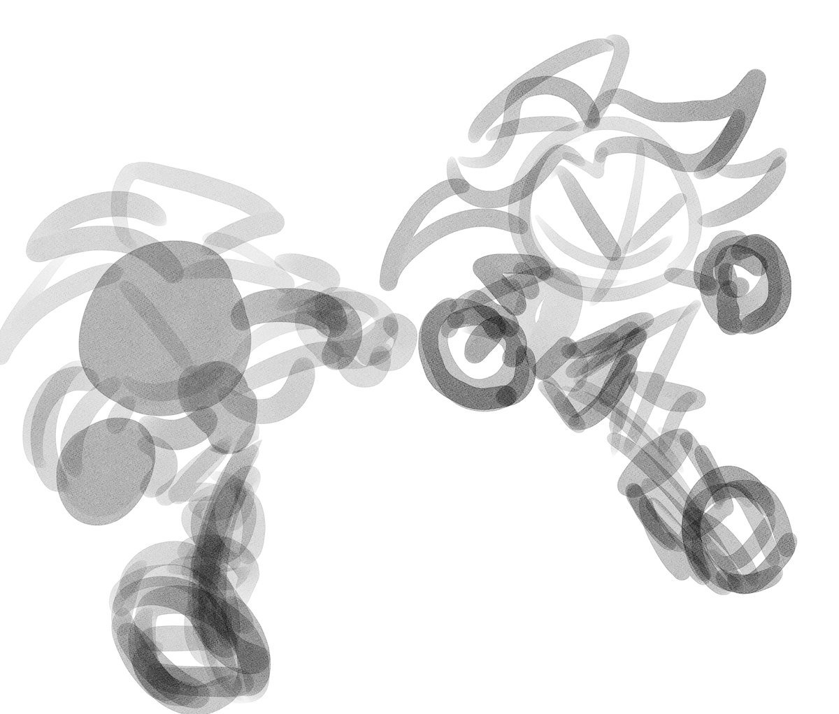 Dragonfr_it's tweet photo. Some low effort sketches, I'm mainly just trying to find colors for these two that I like. I'm trying a new sketching method as well, where you form a silhouette with a brush pen and then draw over it. It makes finding poses I like a lot faster https://t.co/kRlPHAe0tz