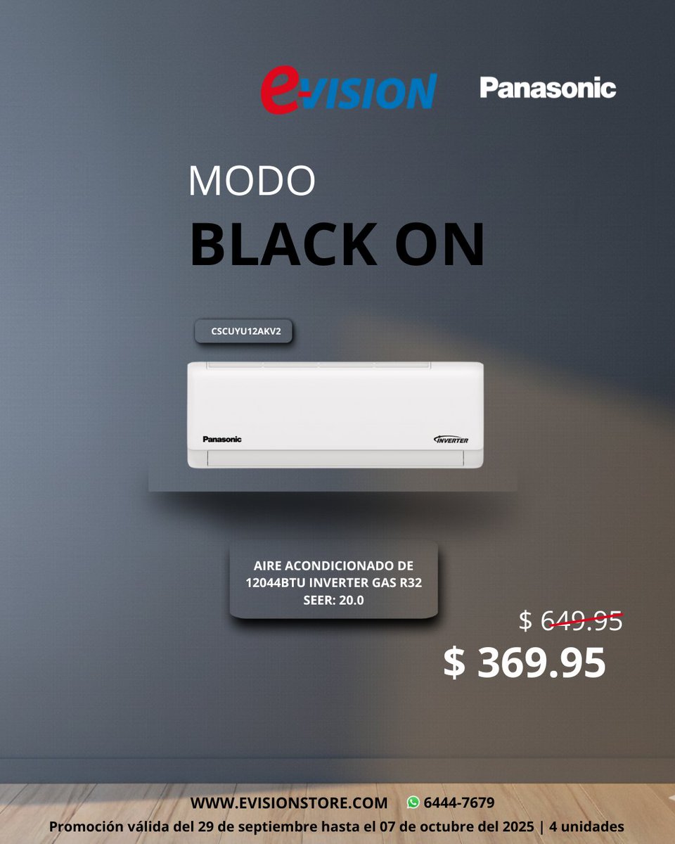 evisionstore's tweet photo. Dale un respiro a tu hogar con la frescura y tecnología de Aires Panasonic.
Silenciosos, modernos y que cuidan tu consumo de energía.
Cómpralo en https://t.co/QT7WXavUmd
, en la app o visítanos en tiendas físicas.
¿Tienes dudas? Escríbenos al WhatsApp 📷 6444-7679. https://t.co/GZpeZdKNbi
