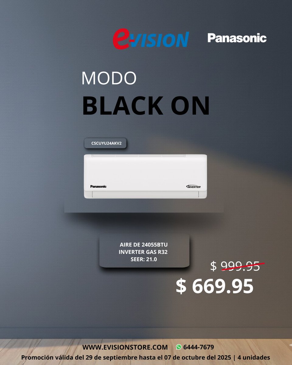 evisionstore's tweet photo. Dale un respiro a tu hogar con la frescura y tecnología de Aires Panasonic.
Silenciosos, modernos y que cuidan tu consumo de energía.
Cómpralo en https://t.co/QT7WXavUmd
, en la app o visítanos en tiendas físicas.
¿Tienes dudas? Escríbenos al WhatsApp 📷 6444-7679. https://t.co/GZpeZdKNbi